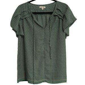 Max Studio Green Patterned Ruffle Detail Blouse